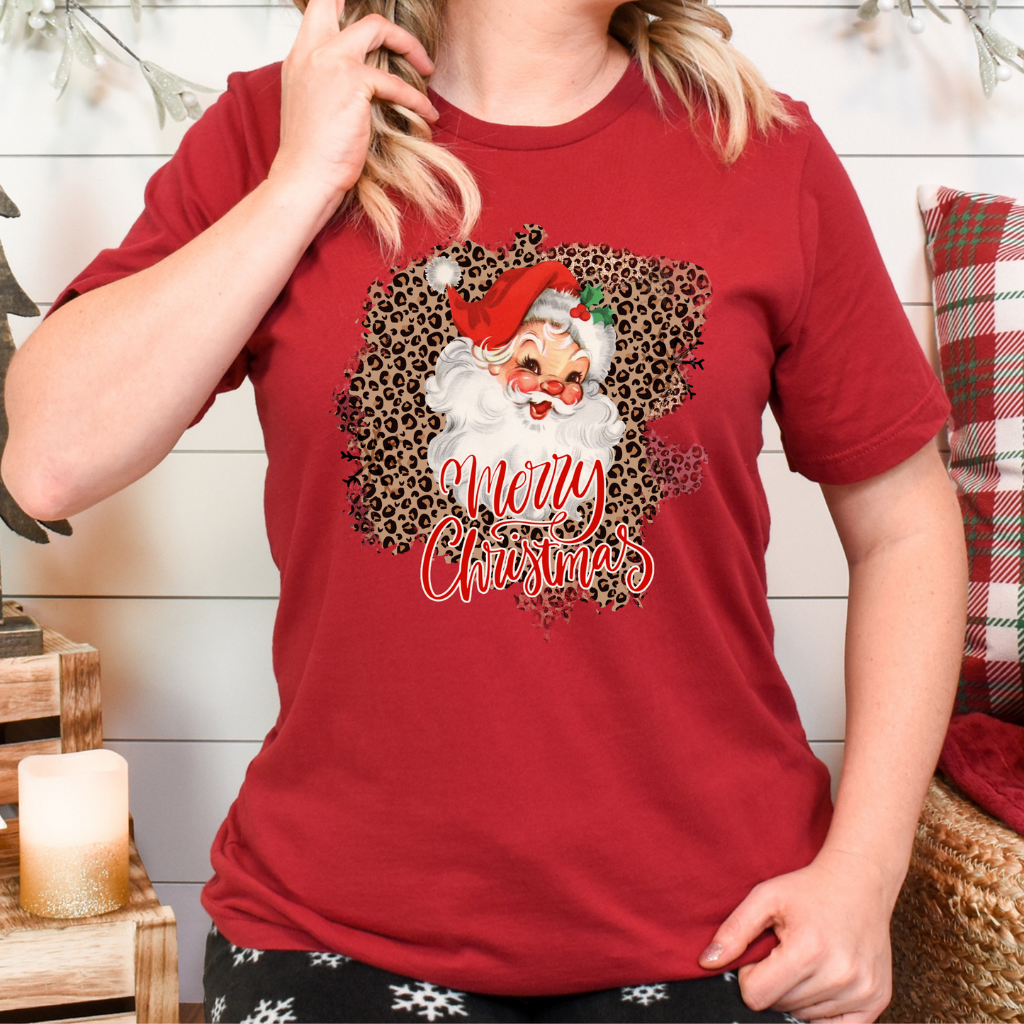 Santa w/Leopard Background Full Color DTF Transfer