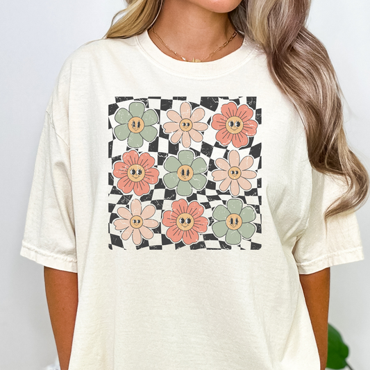 Checkered w/ Flowers Full Color DTF Transfer