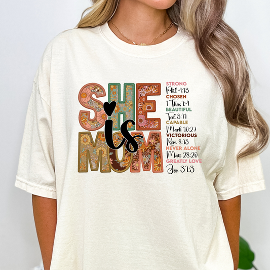 She Is Mom (Faux Embroidery) Full Color DTF Transfer