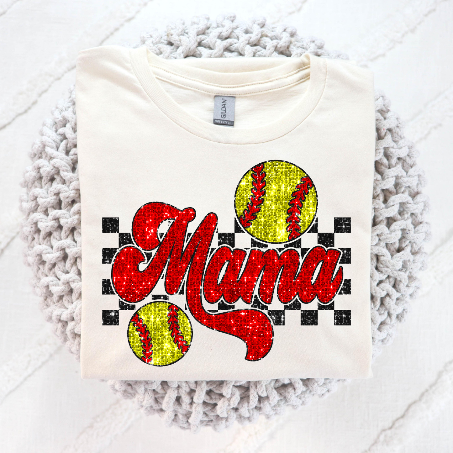 Mama Faux Sequin Softball Full Color DTF Transfer