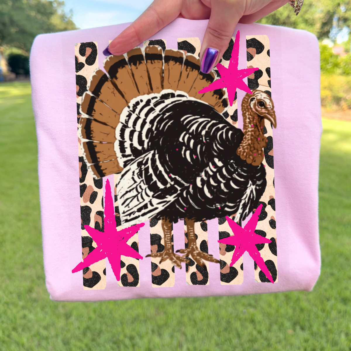 Turkey w/Leopard Striped Background Full Color DTF Transfer