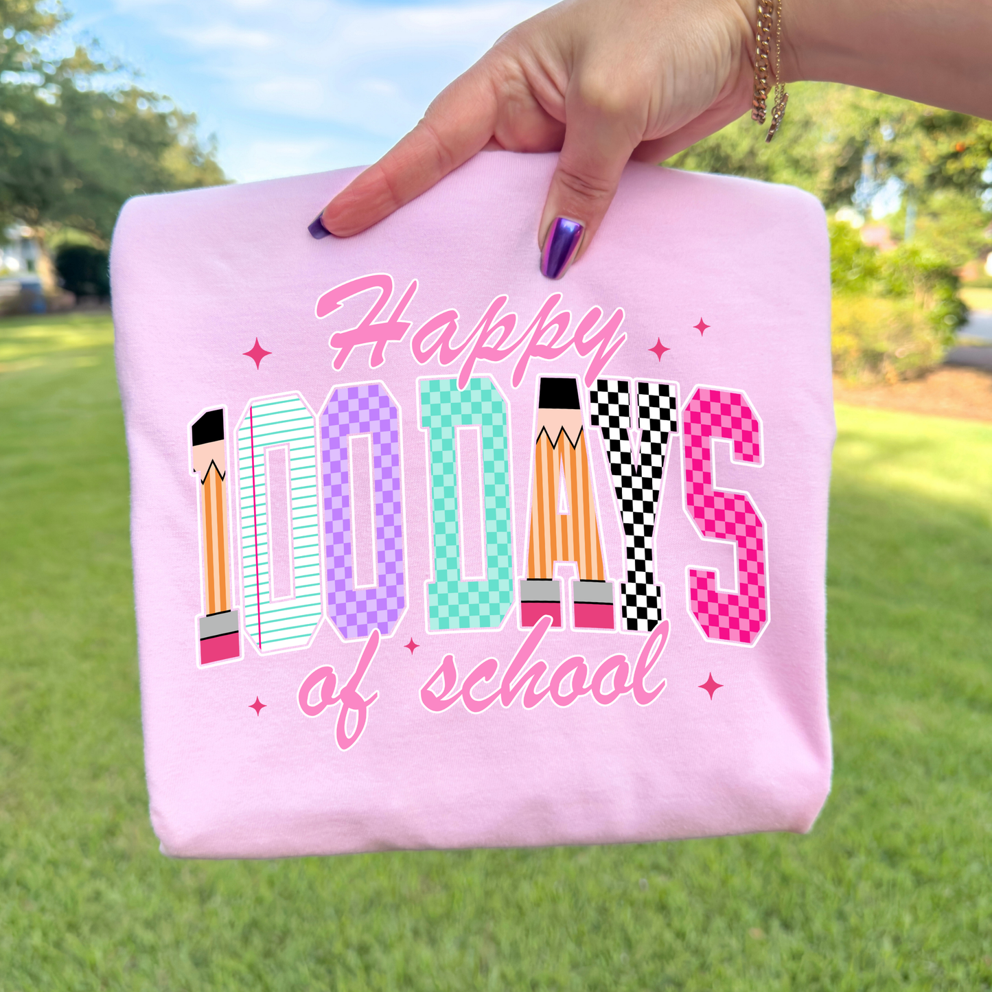 Happy 100 Days of School (Pink) Full Color DTF Transfer