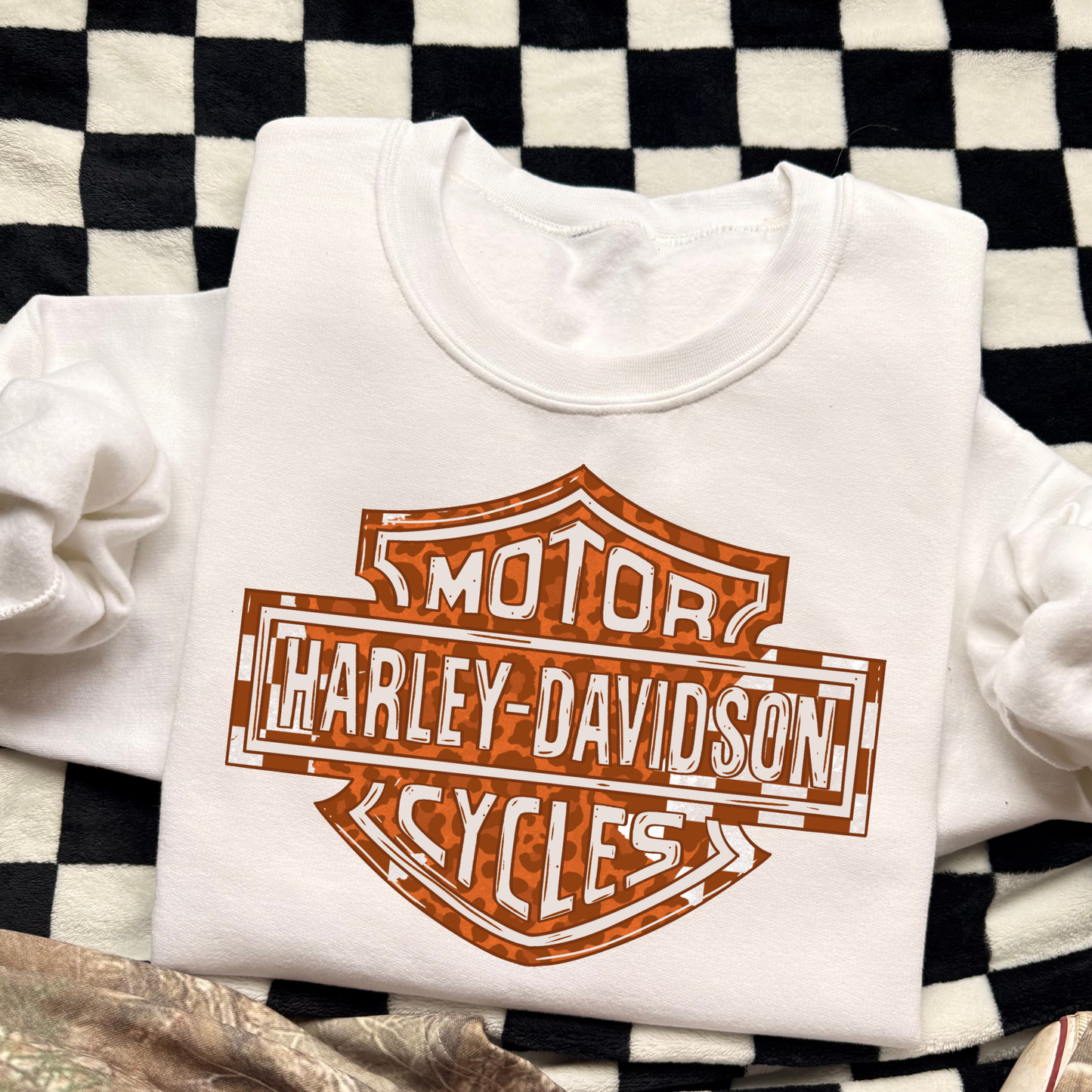 Leopard/Checkered Harley Davidson Full Color DTF Transfer