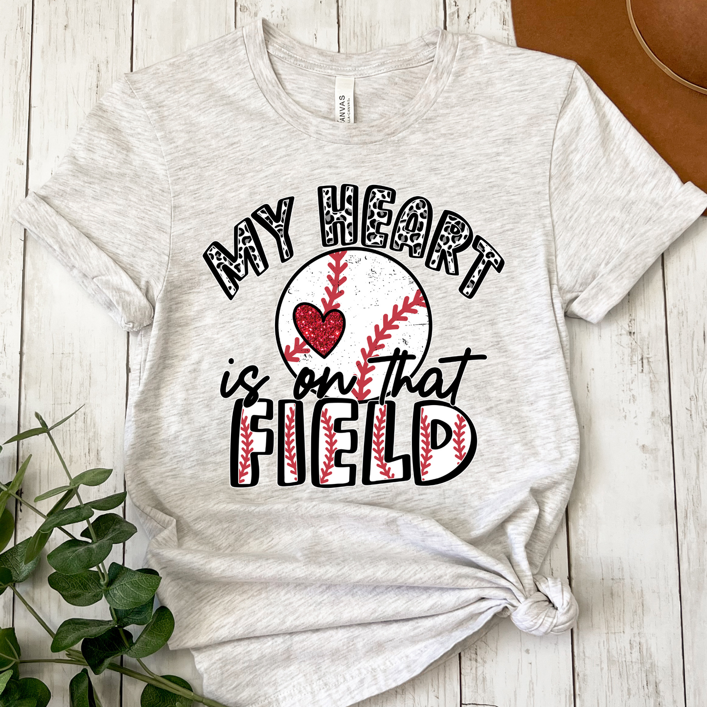 My Heart Is On That Field (Baseball Faux Glitter Heart) Full Color DTF Transfer