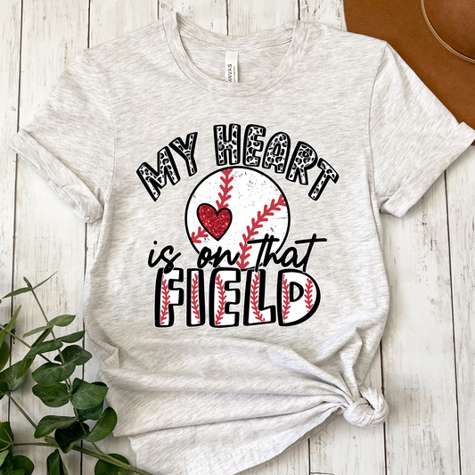 My Heart Is On That Field (Baseball Faux Glitter Heart) Full Color DTF Transfer