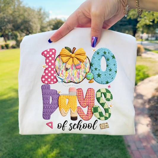 100 Days of School (Faux Knit) Full Color DTF Transfer