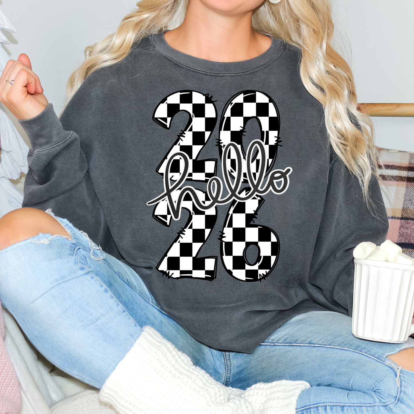 Hello 2026 (Checkered) Full Color DTF Transfer