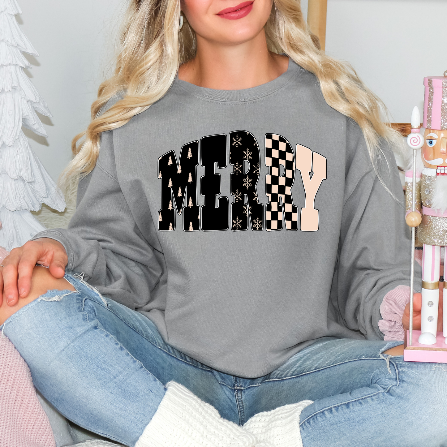 Merry (Black/Cream) Full Color DTF Transfer