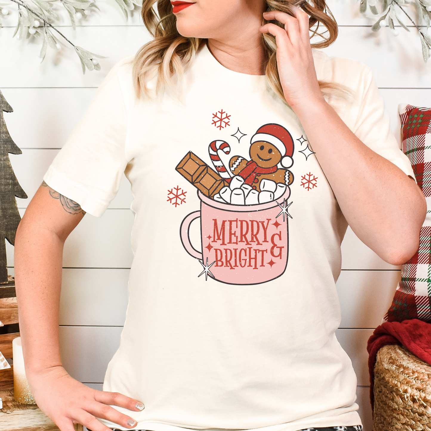 Merry and Bright (Ginger Bread in Coffee Cup) Full Color DTF Transfers