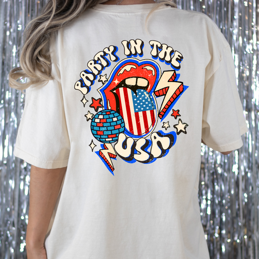 Party In The USA Flag Tongue (Icon Collage) Full Color DTF Transfer