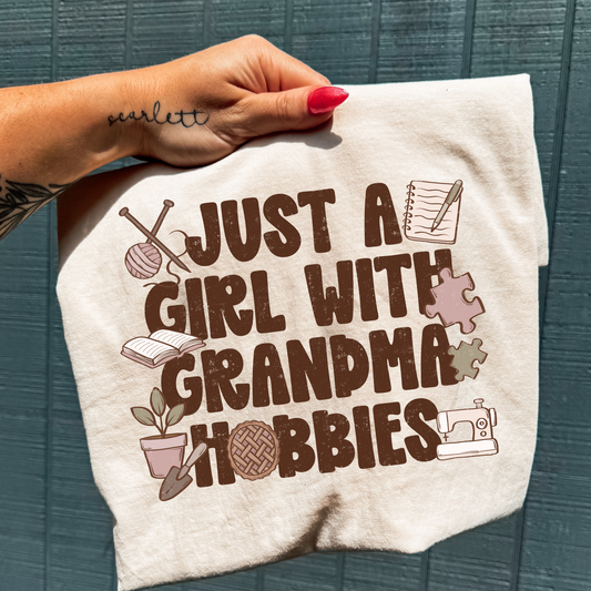 Just A Girl With Grandma Hobbies Full Color DTF Transfer