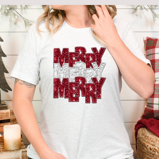 Merry Merry Merry (Faux Sequin) Full Color DTF Transfer