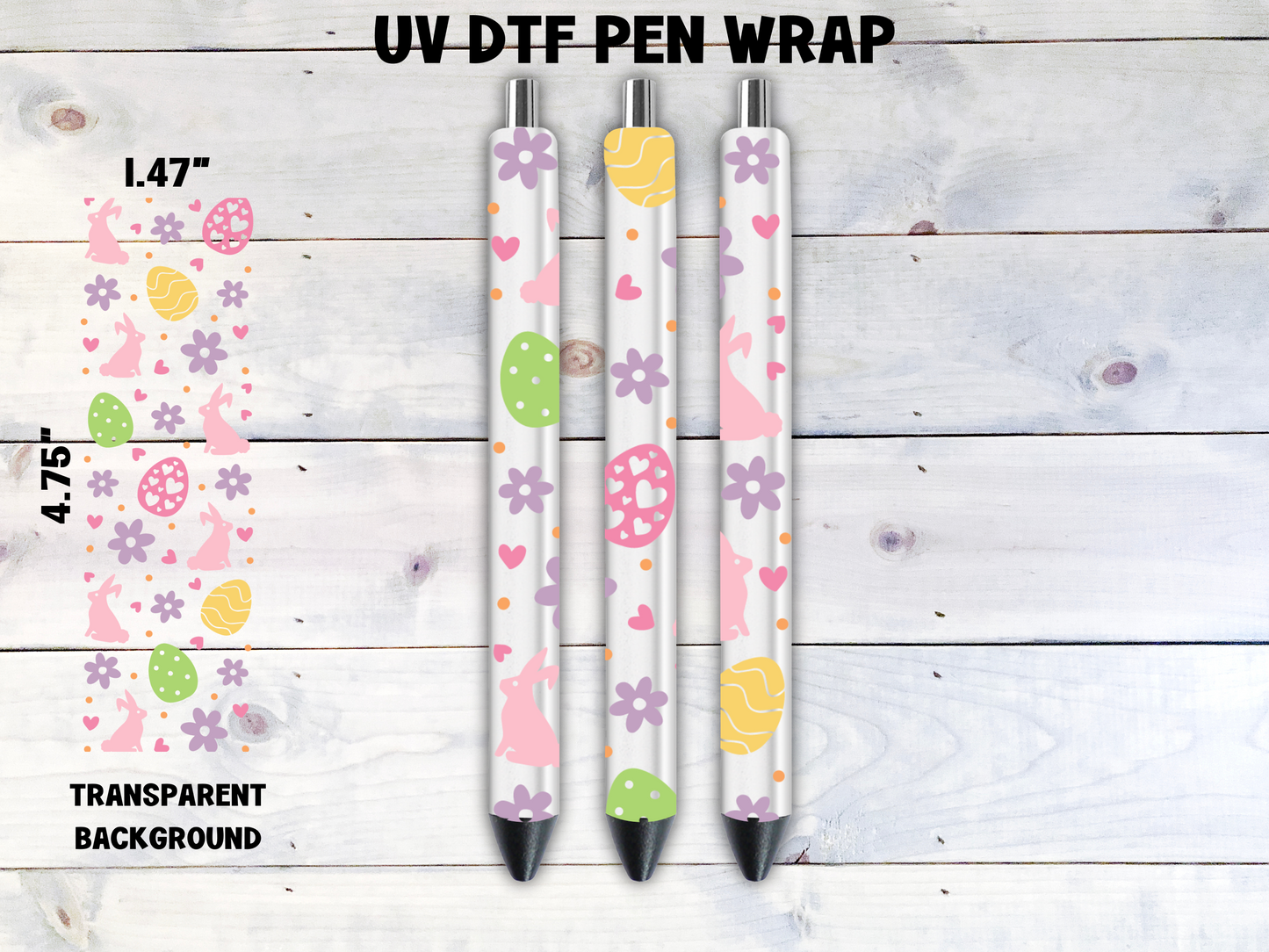 Eggs & Bunnies and Flowers UV DTF Pen Wrap Transfer