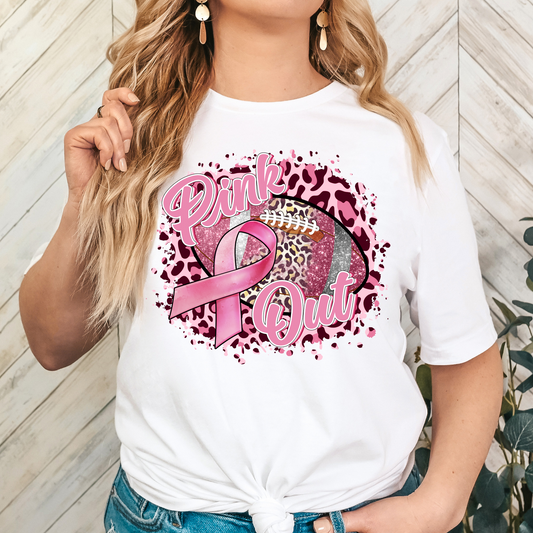 Pink Out Glitter Leopard Football Breast Cancer Full Color DTF Transfers