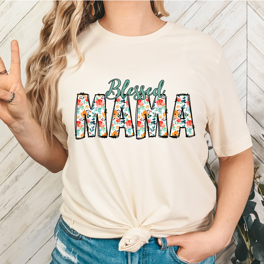 Blessed Mama (Orange Floral - CUSTOMIZABLE) Full Color DTF Transfer