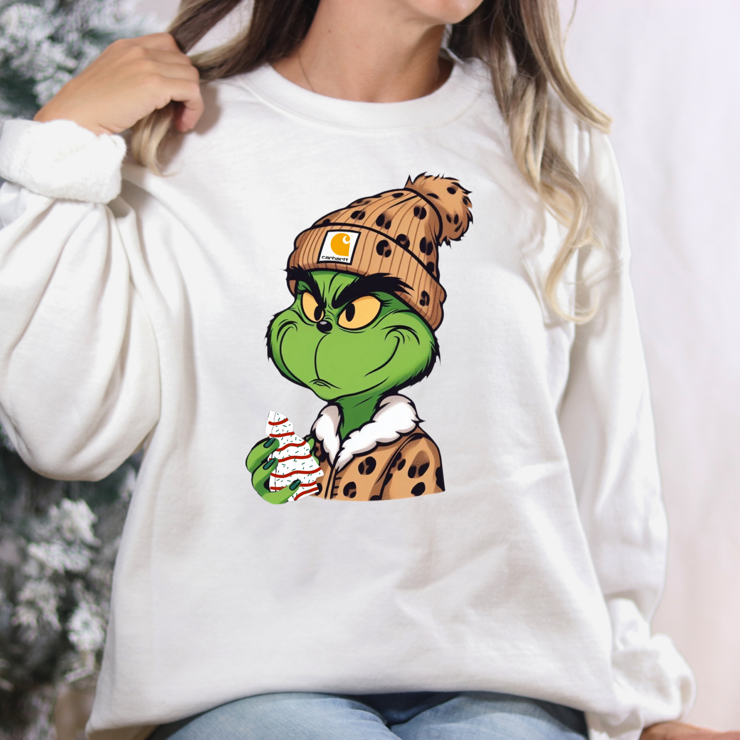 Grinch w/ Beanie and Christmas Cake (Brown Leopard) 
 Full Color DTF Transfer