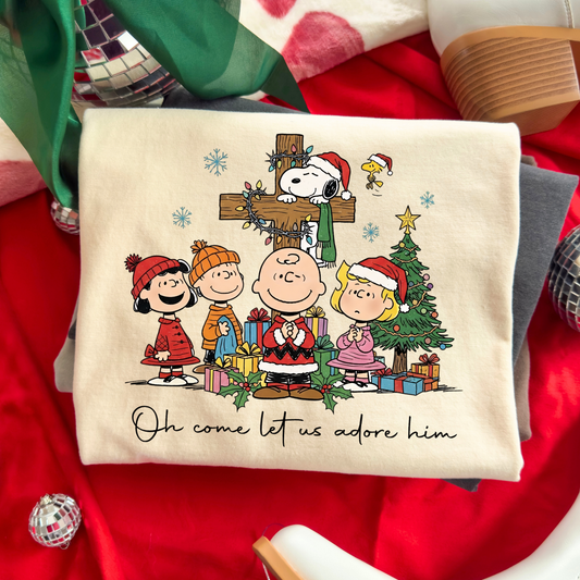 Oh Come Let Us Adore Him (Charlie Brown - Snoopy) Full Color DTF Transfer