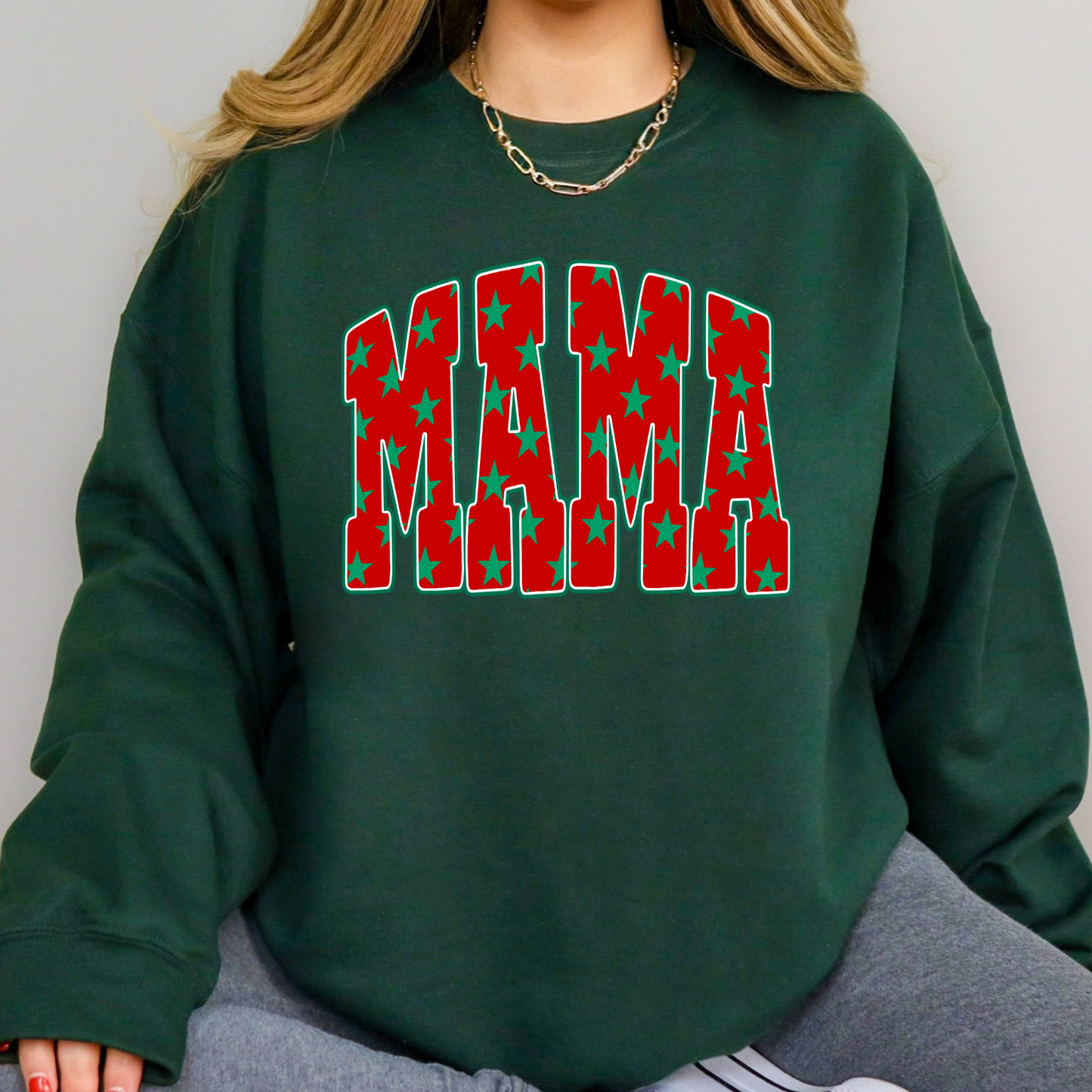 Mama (Red w/Green Stars) Full Color DTF Transfer