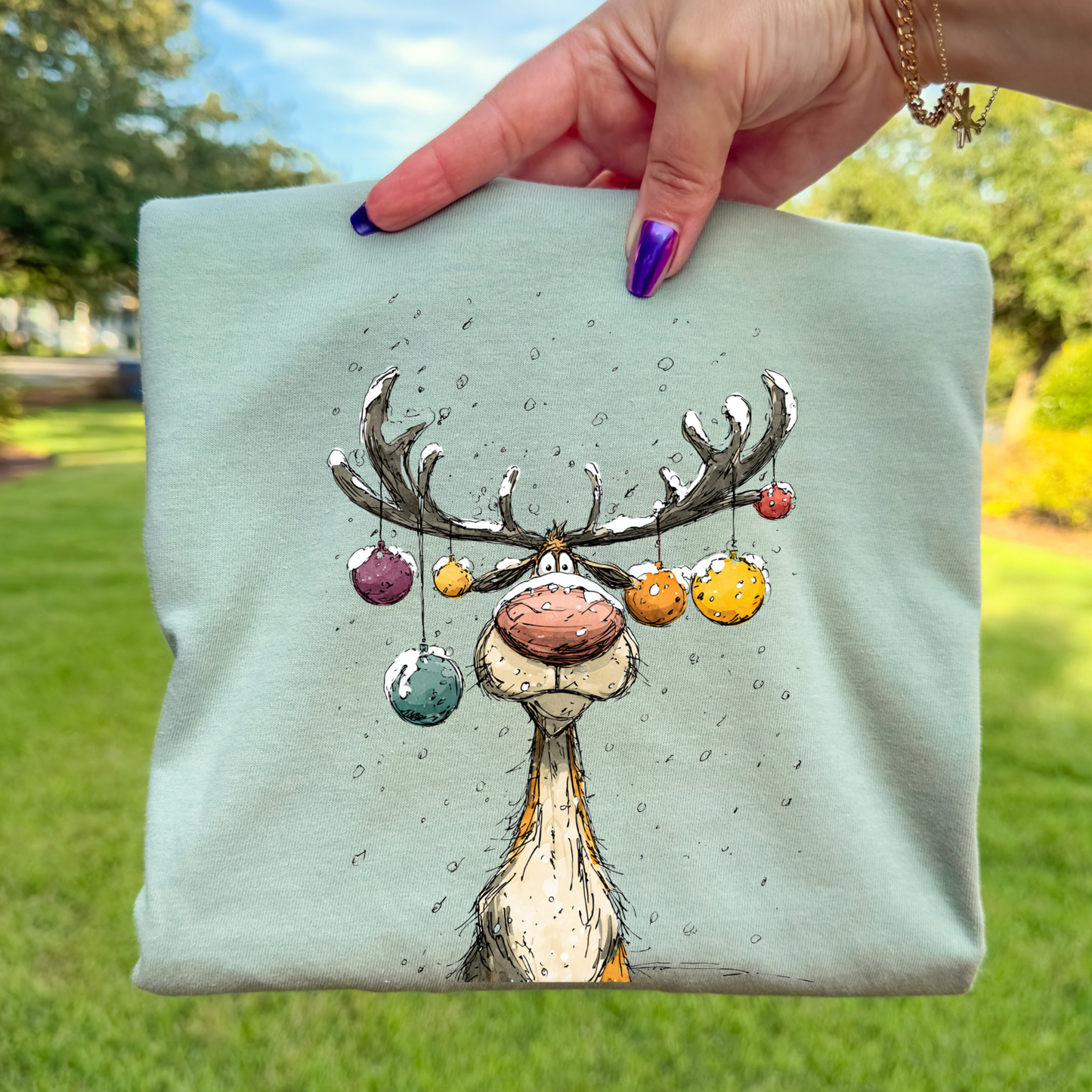 Reindeer w/Ornament Antlers Full Color DTF Transfer