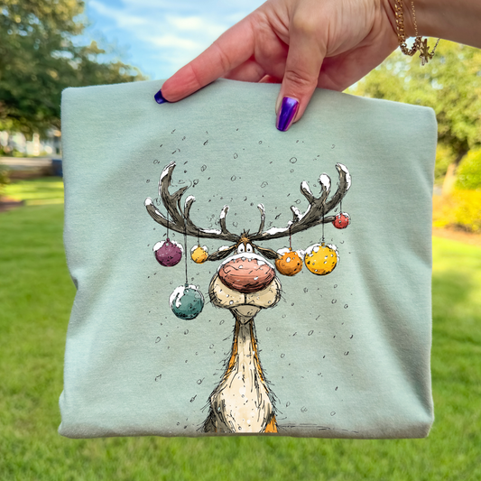 Reindeer w/Ornament Antlers Full Color DTF Transfer