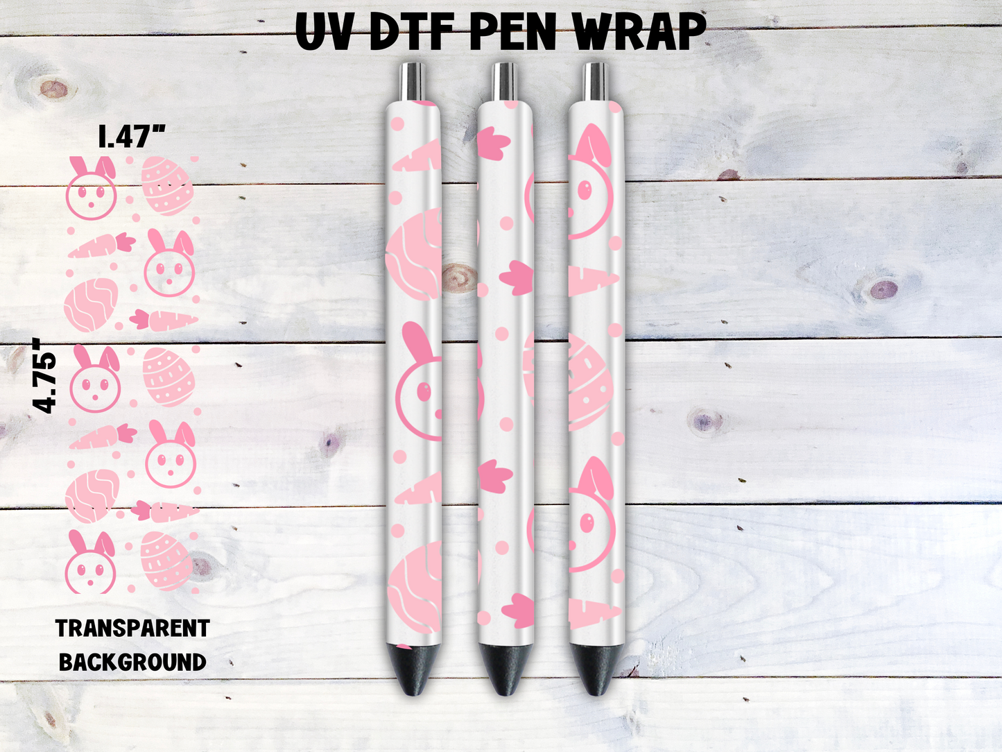 Pink Eggs, Carrots, and Bunnies UV DTF Pen Wrap Transfer