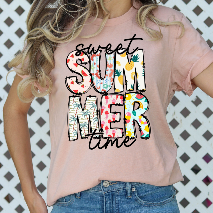 Sweet Summer Time (Patch Work Letters) Full Color DTF Transfer