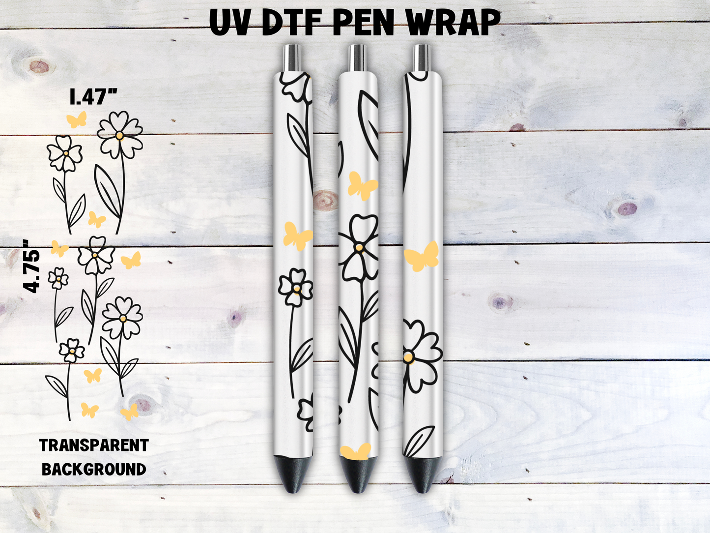 Flowers w/Yellow Butterflies UV DTF Pen Wrap Transfer