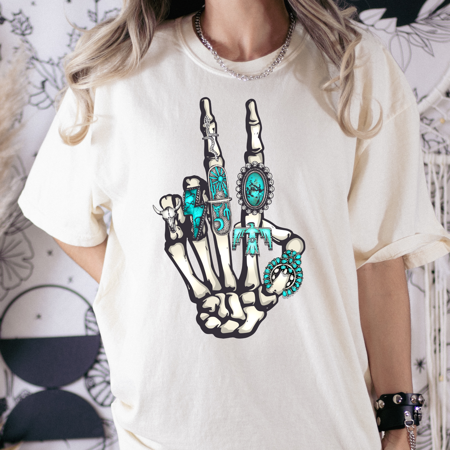 Skull Hand Turquoise Jewerly Full Color DTF Transfer