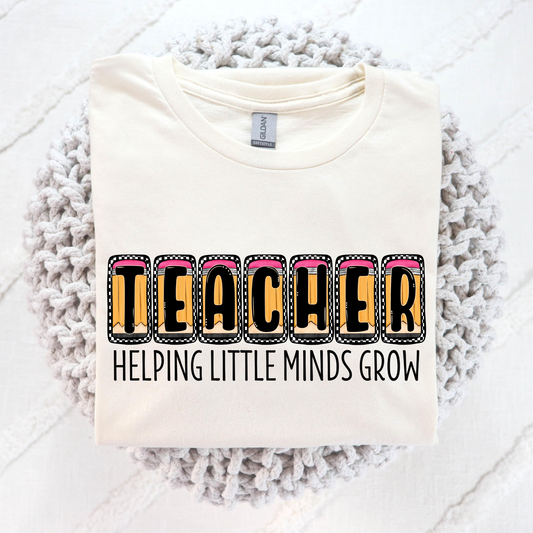 Teacher (Pencil Letters) Helping Little Minds Grow Full Color DTF Transfer