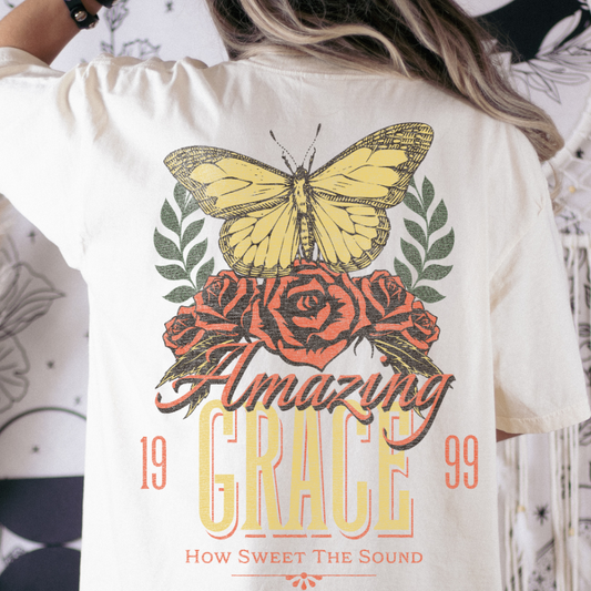 Amazing Grace How Sweet The Song (Butterfly/Roses) Full Color DTF Transfer