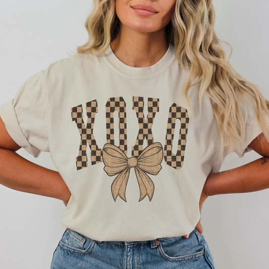 XOXO Brown Checkered w/Bow Full Color DTF Transfer