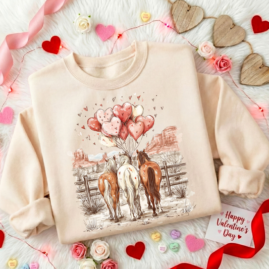 Horses With Heart Balloons Full Color DTF Transfer