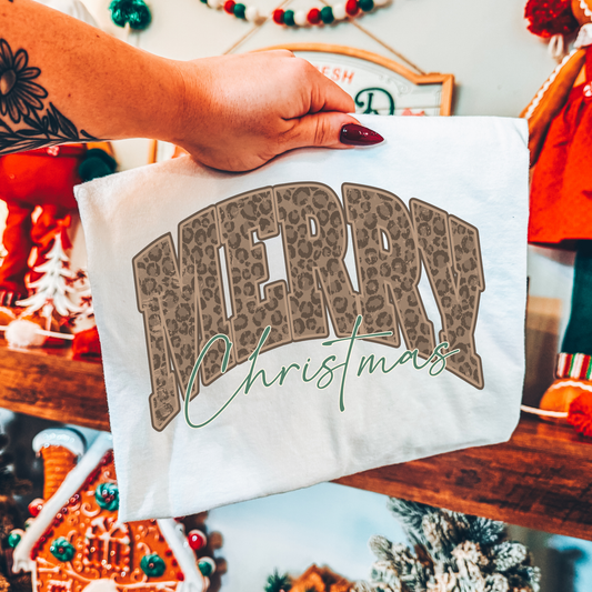 Merry Christmas (Leopard) Green Full Color DTF Transfer