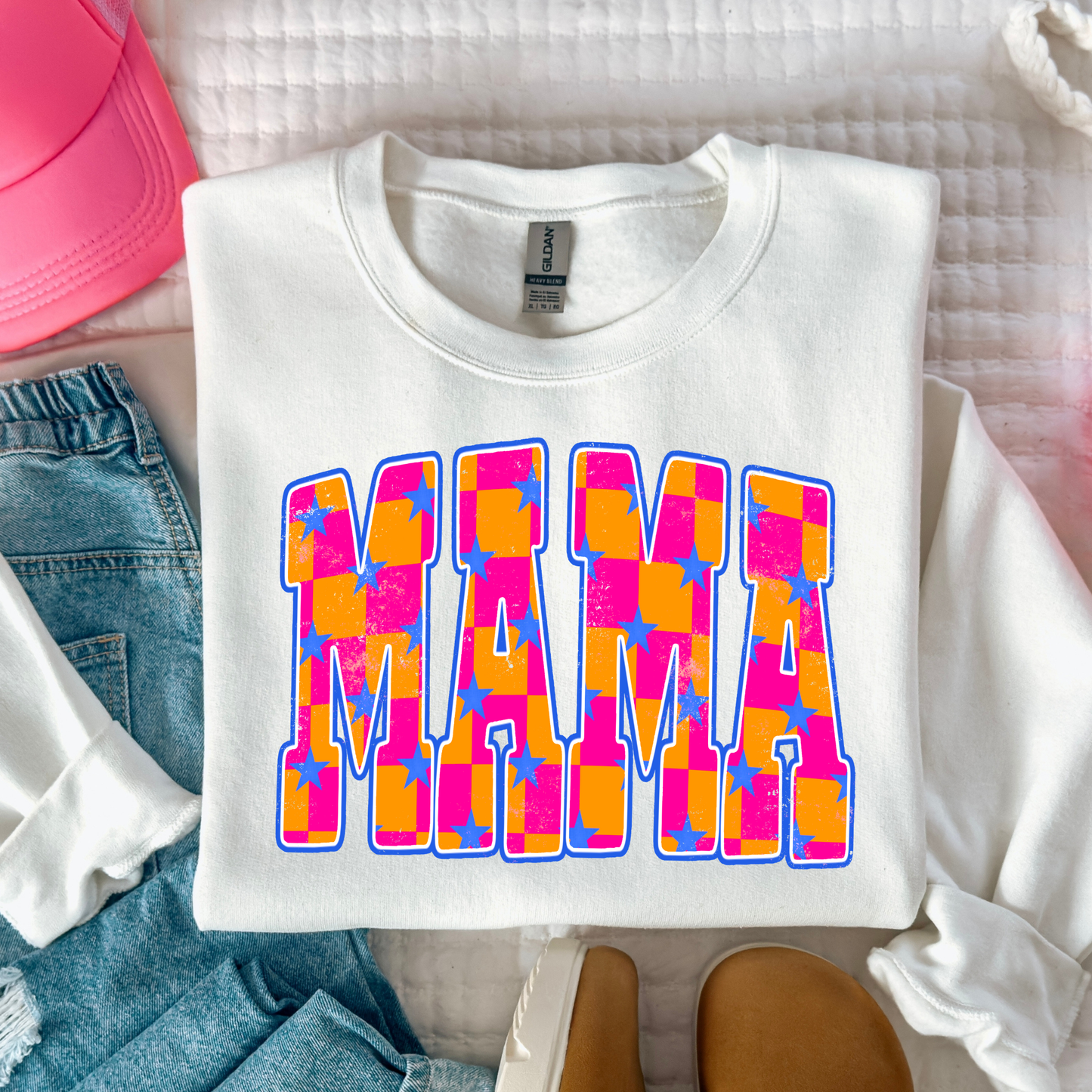 Mama (Pink/Orange Checkered) Full Color DTF Transfer