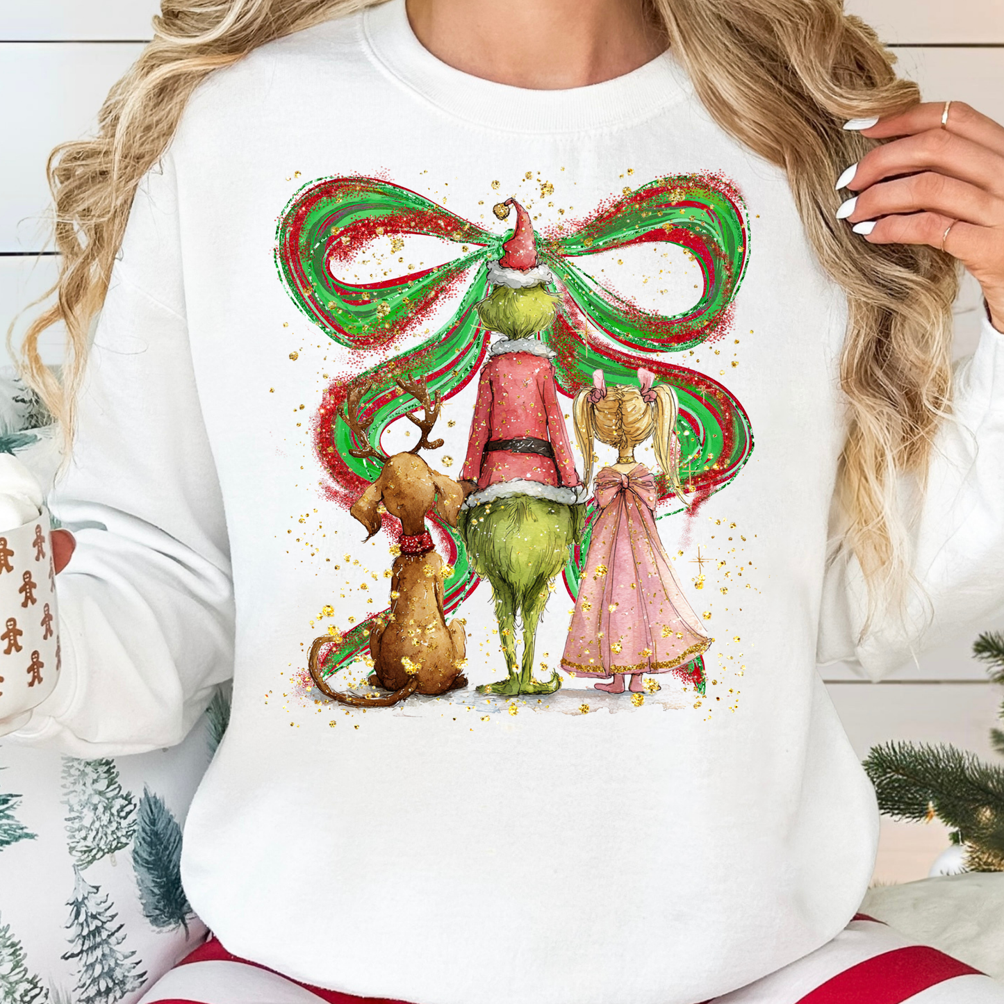 Grinch Whimsical w/Bow Full Color DTF Transfer