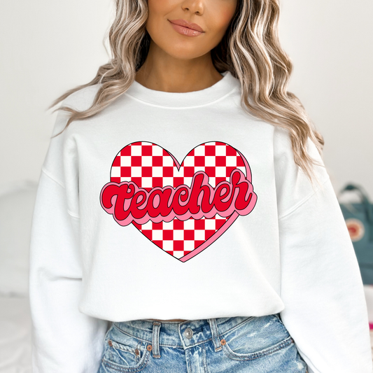 Checkered Heart Teacher Full Color DTF Transfer