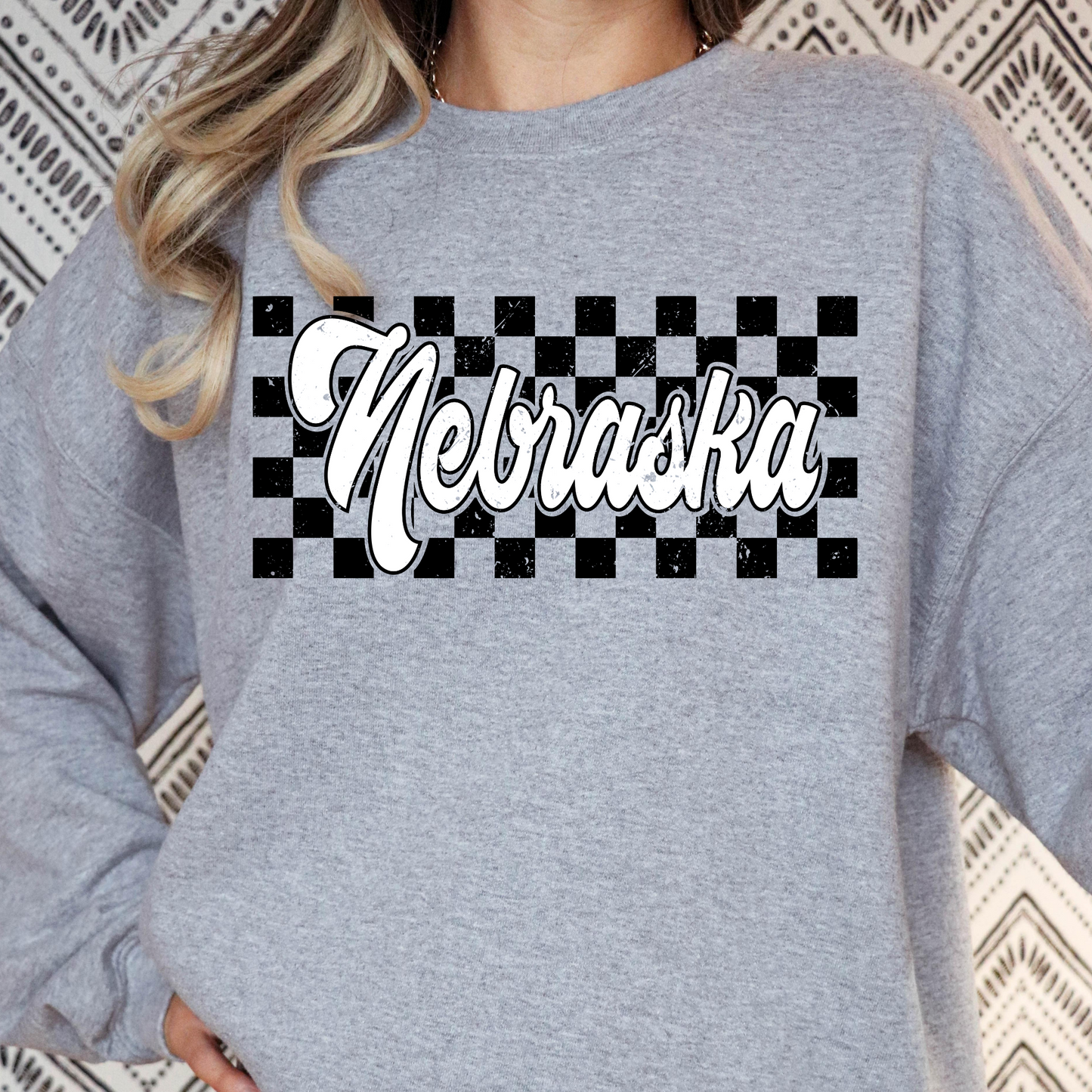 Nebraska (Checkered Background) Full Color DTF Transfer