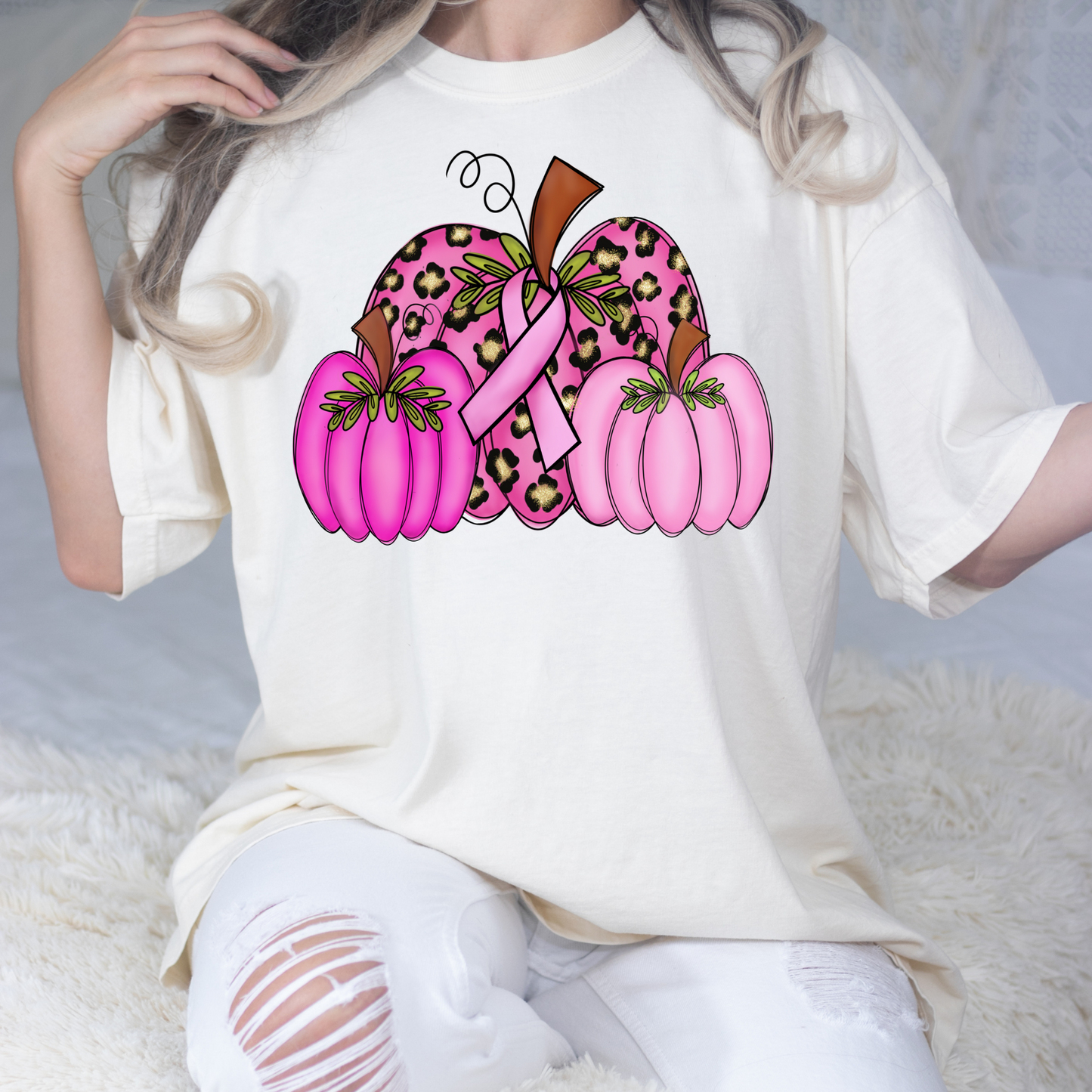 Breast Cancer Theme Pumpkins Full Color DTF Transfers