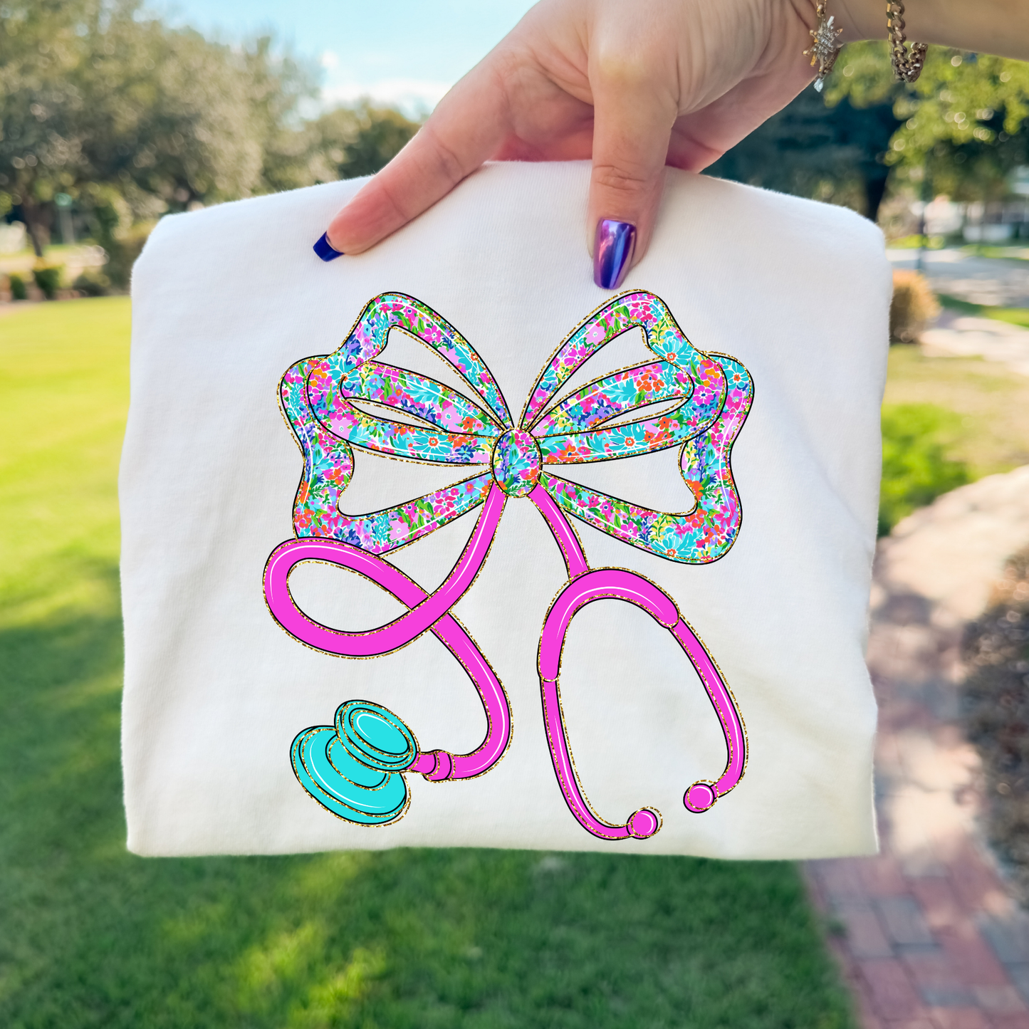 Floral Stethoscope Full Color DTF Transfer