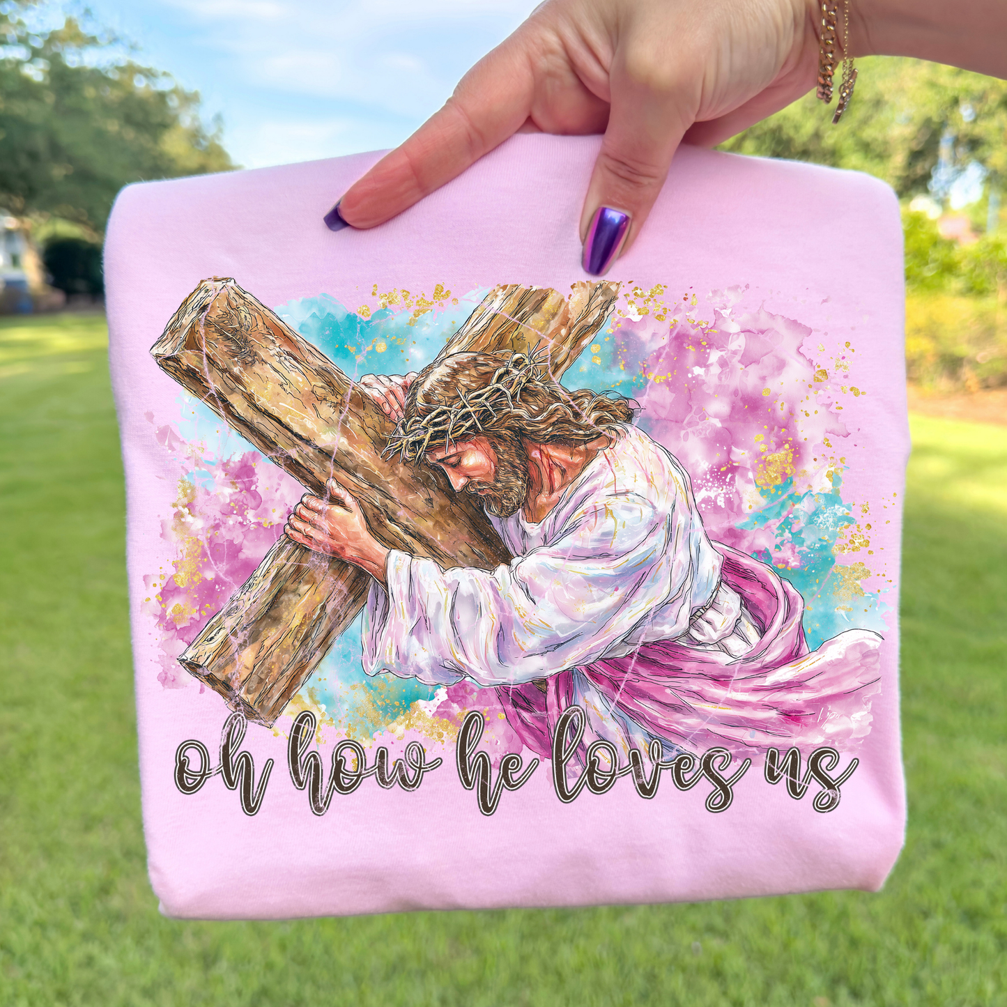 Oh How He Loves Us (Jesus Carrying Cross) Full Color DTF Transfer
