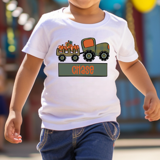 Personalized Tractor w/ Pumpkin Trailor Full Color DTF Transfer