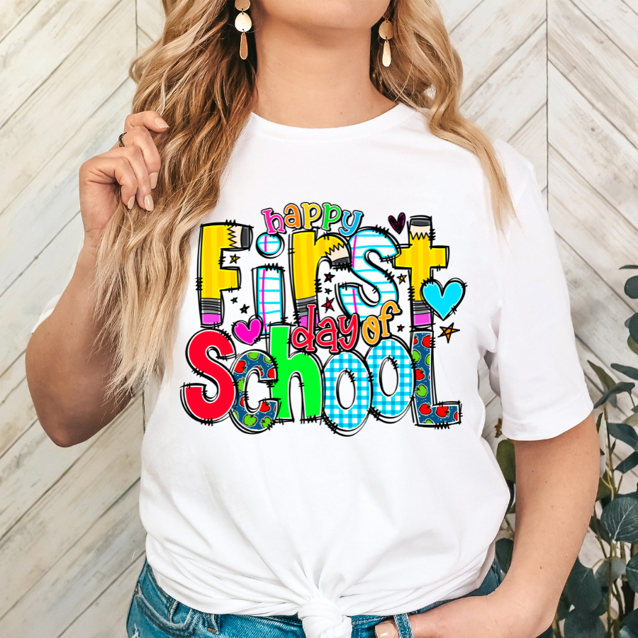 Happy First Day Of School (Appliqué Letters) Full Color DTF Transfers