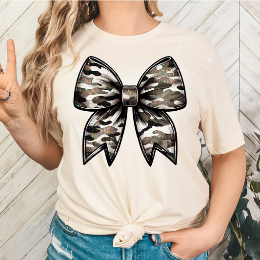 Camo Faux Sparkle Bow Full Color DTF Transfer