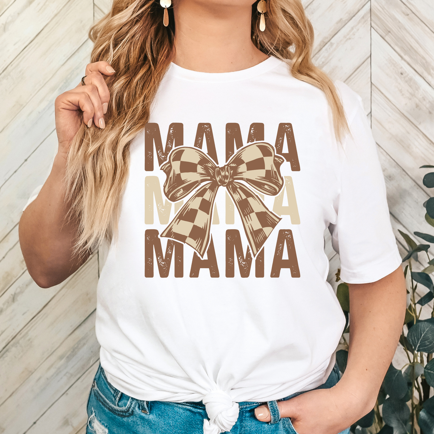 Mama (Brown Tones - Repeat) w/ Bow Full Color DTF Transfer