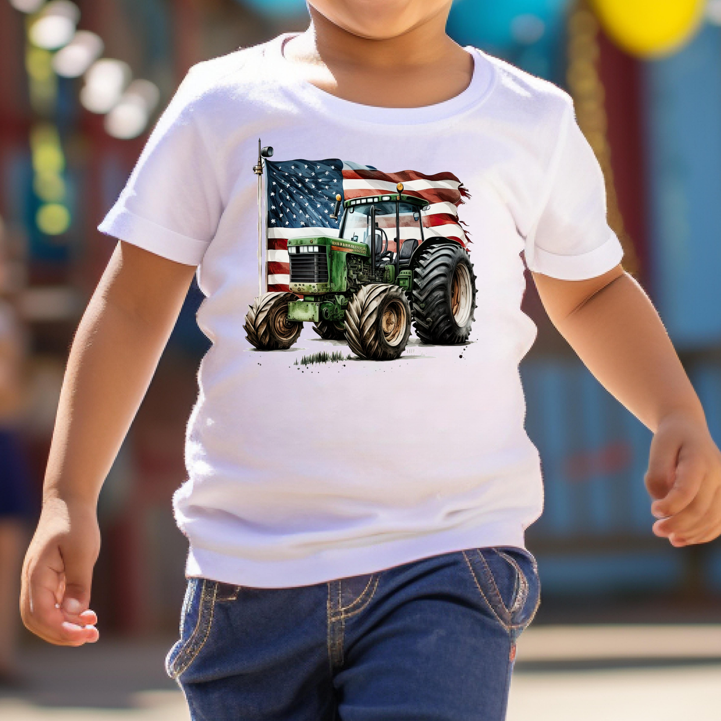 Tractor w/ American Flag Full Color DTF Transfer