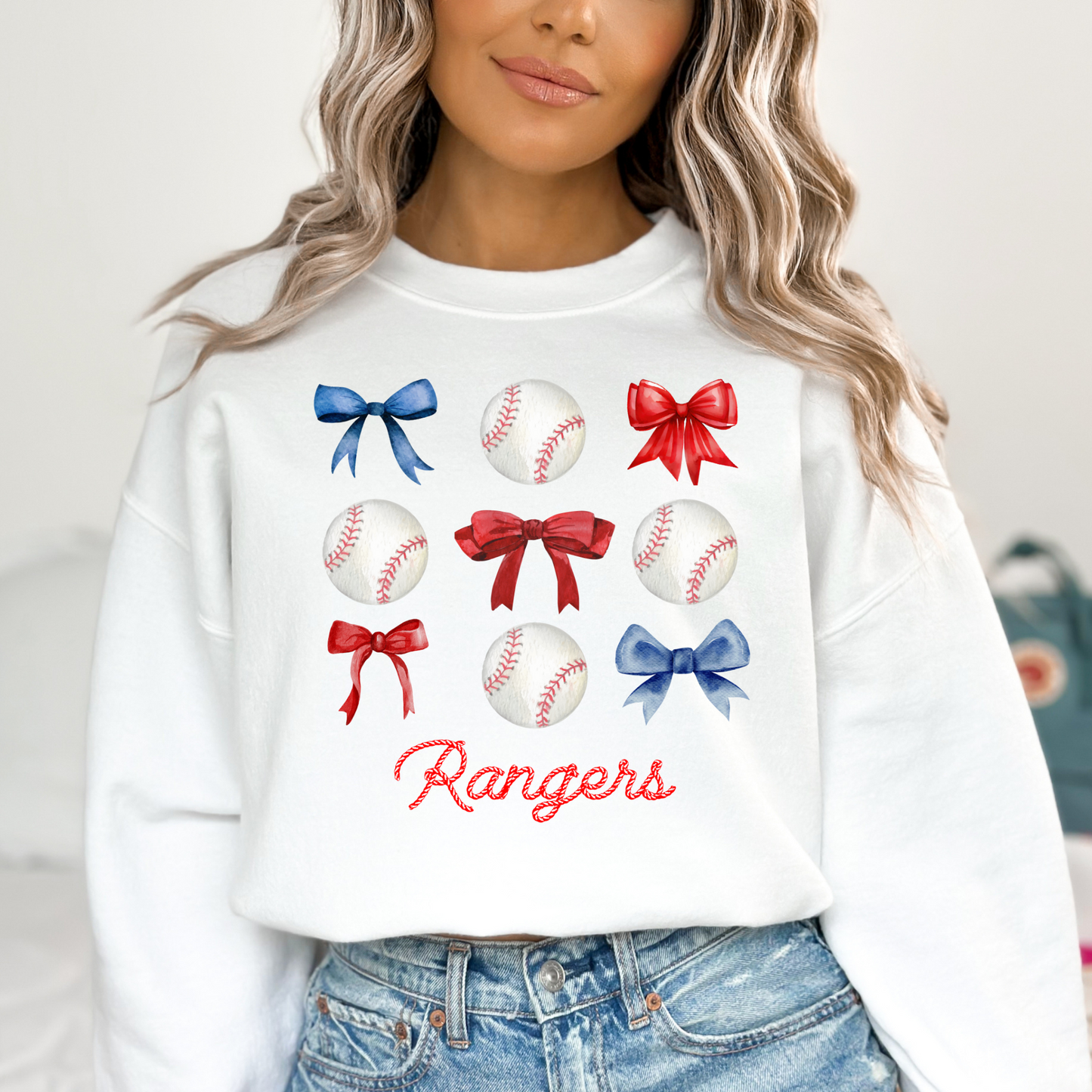 Rangers Bows/Baseball (Rope Text) Full Color DTF Transfer