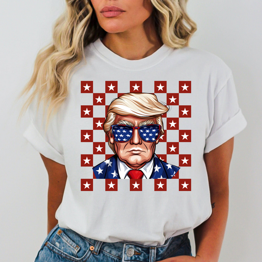 Trump Head w/Checkered Background Full Color DTF Transfer