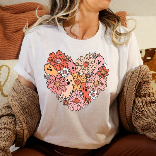 Floral Ghost Heart Full Color DTF Transfer