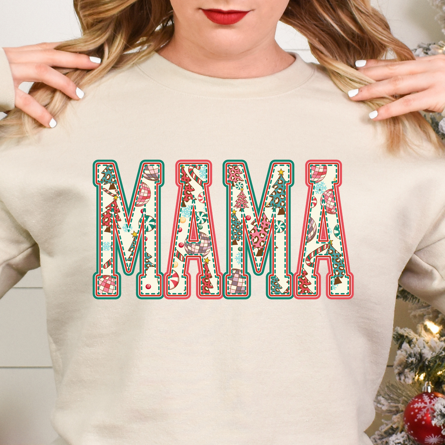 Mama (Christmas Pattern Fill) Full Color DTF Transfer