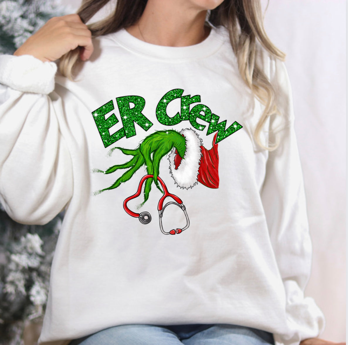 ER Crew Grinch Hand (Faux Glitter) Full Color DTF Transfer